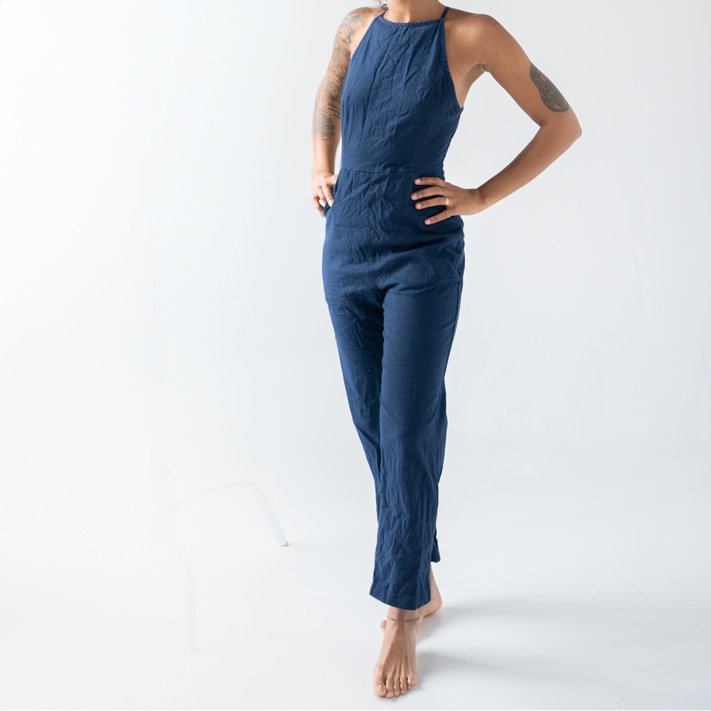 SOLD Dark Blue Linen Jumpsuit